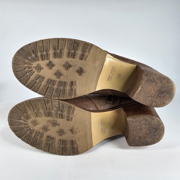 Roots Ankle Booties Women 8 38 Brown Tan Side Zip Boho Block Heel Pebbled Italy - Picture 11 of 11